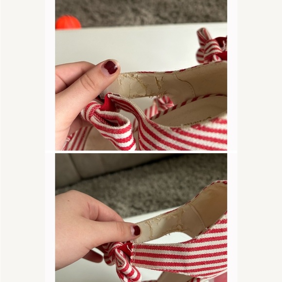 Red and White Striped Women's Heels - Picture 2 of 7